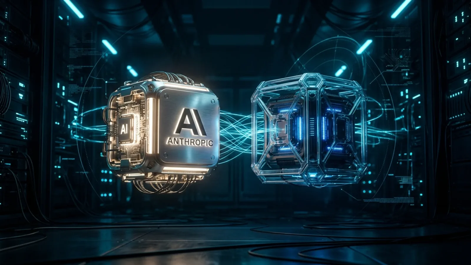 Anthropic Claude Fable 5.1 and Mythos 5.1 shown as a glowing AI core with cyan light