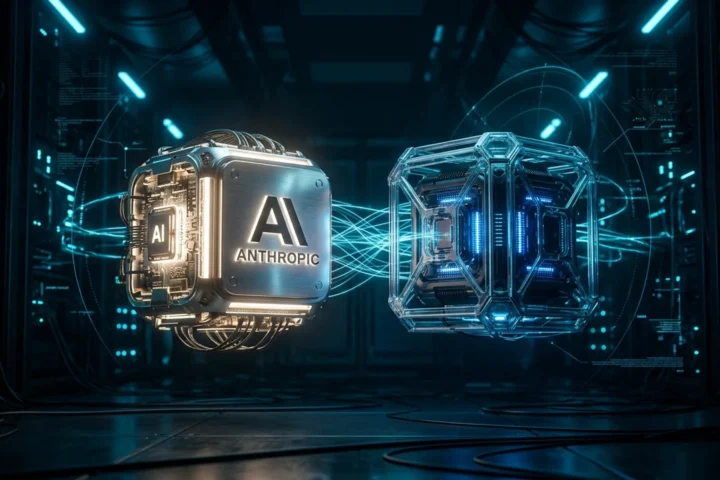 Anthropic Claude Fable 5.1 and Mythos 5.1 shown as a glowing AI core with cyan light
