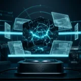 Núcleo de IA escuro com fissuras de luz ciano e relatórios flutuando, ilustrando incidentes de desalinhamento da OpenAI