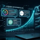 Painel holográfico ciano mostrando marcas sendo citadas por assistentes de IA, ilustrando a startup Profound