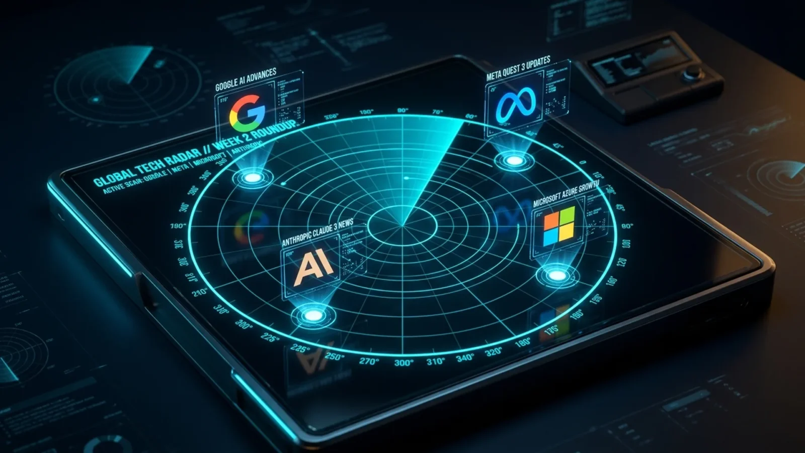 Cyan radar screen with blips marking the top tech stories of the week of September 9–16, 2026
