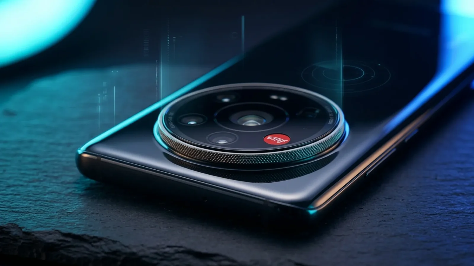 Módulo circular de câmeras do Xiaomi 18 Ultra com logo vermelho Leica e anel de titânio