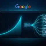 Painel de relatório no computador mostrando uma linha de ganhos em ciano ao lado de ícones de páginas web
